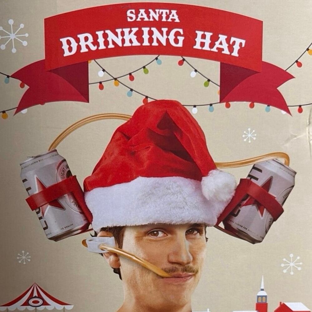 Christmas Santa drinking hat NEW with box